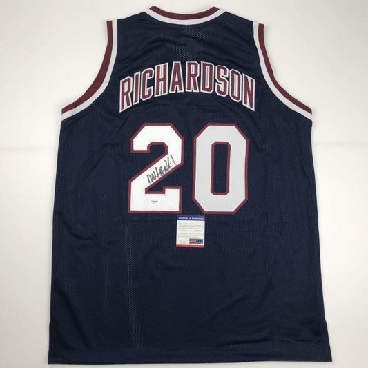 Autographed/Signed Micheal Ray Richardson New York Dark Blue Basketball Jersey PSA/DNA COA