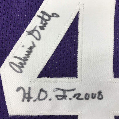 Framed Autographed/Signed Adrian Dantley HOF 2008  35x39 Utah Purple Basketball Jersey JSA COA