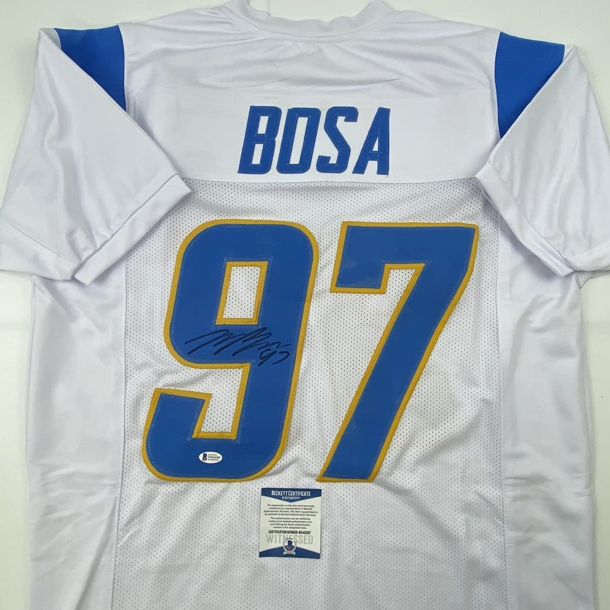 Autographed/Signed Joey Bosa #97 Los Angeles LA White Football Jersey JSA COA