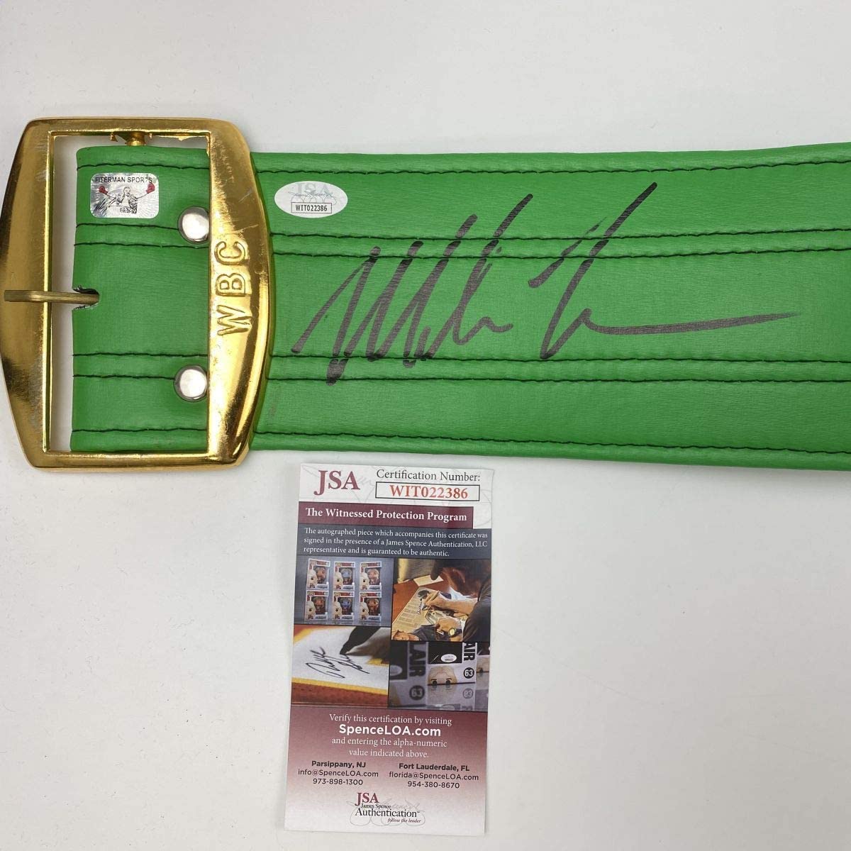 Autographed/Signed Mike Tyson WBC Green Boxing Replica Championship Belt JSA COA