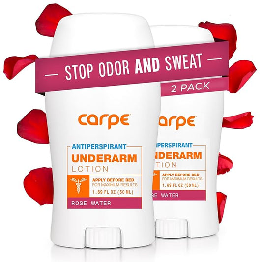 Carpe Clinical Strength Underarm Antiperspirant for Women with Rose Water scent, Combat excessive sweating Stay fresh and dry, Great for hyperhidrosis (Pack of 2)
