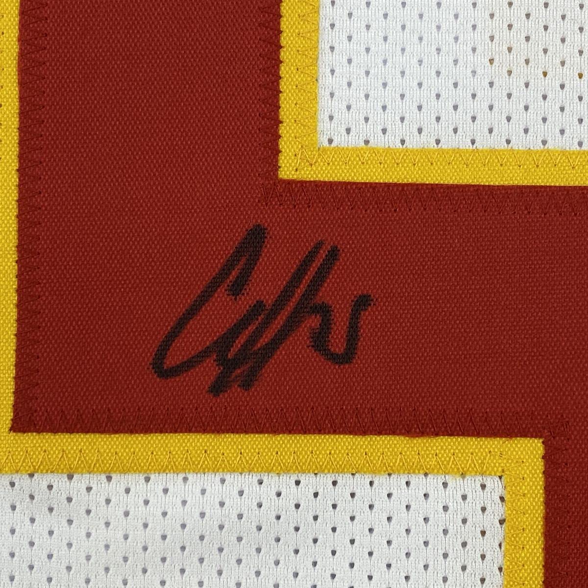 Autographed/Signed Clyde Edwards-Helaire Kansas City White Football Jersey Beckett BAS COA