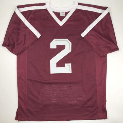 Autographed/Signed Johnny Manziel 12 Heisman Texas A&M Maroon Stat College Football Jersey JSA COA