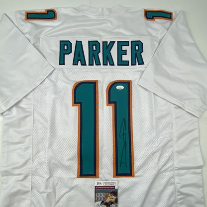 Autographed/Signed Devante Parker Miami White Football Jersey JSA COA