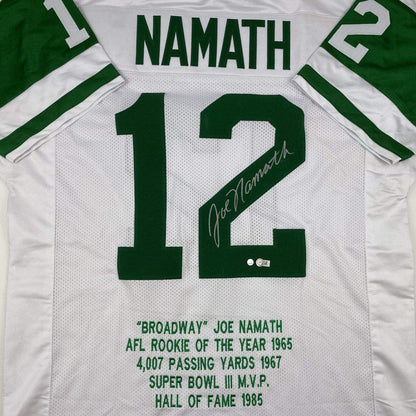 Autographed/Signed Joe Namath New York White Stat Football Jersey Steiner Sports COA