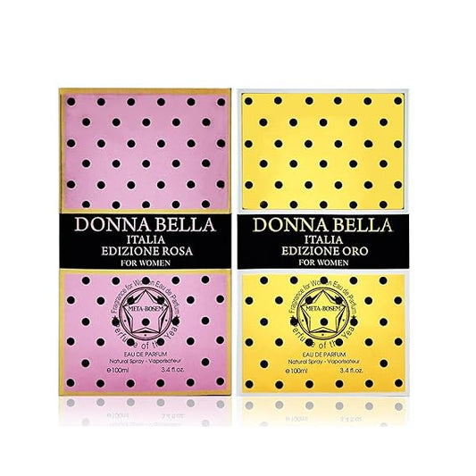 META-BOSEM Dona Bell Italia Edizione Ladies Perfume Collection for Women Girl's Shoe Bottle Fragrance, Eau de Parfum Spray - Sweet Floral Scent, 3.4 Fl Oz Each, total 6.8 Oz (Pack of 2), Pink+Gold