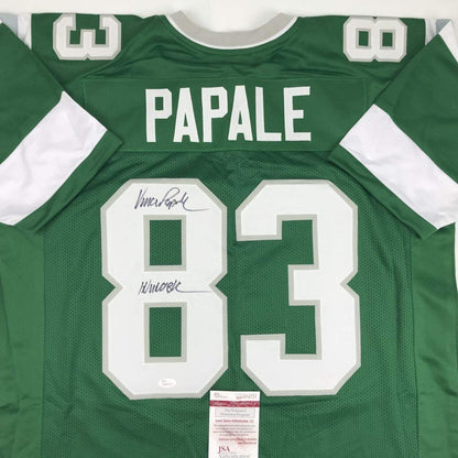Autographed/Signed Vince Papale Inscribed Invincible Philadelphia Green Football Jersey JSA COA