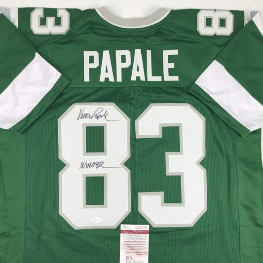 Autographed/Signed Vince Papale Inscribed Invincible Philadelphia Green Football Jersey JSA COA