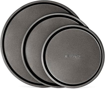 Bakken Swiss Pizza Tray Set 3-Piece Š—– Gray Coating, Non-Stick, Round Steel Pizza Pans - Dishwasher Safe, Premium Bakeware for Home Cooking