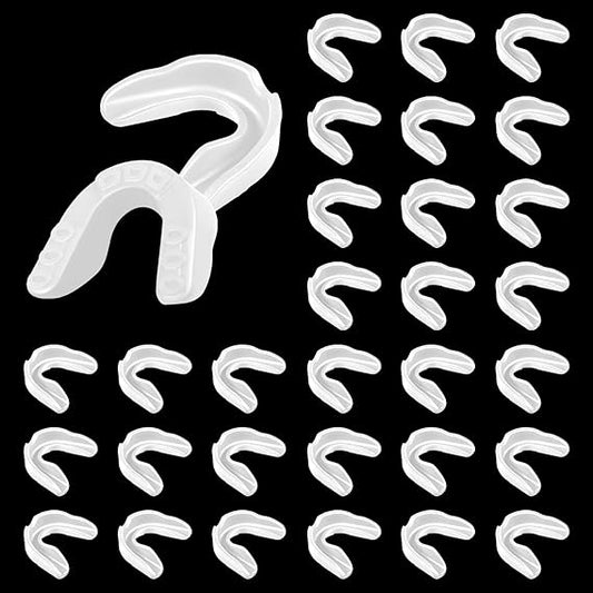 30 Pack White Sports Mouth Guards Bulk Silicone Athletic Mouthguard Gum Youth Mouth Guard Teeth Armor for Football Basketball Hockey Karate Lacrosse Boxing Rugby Wrestling Karate Match