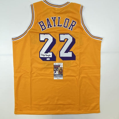 Autographed/Signed Elgin Baylor Los Angeles LA Yellow Basketball Jersey JSA COA