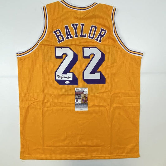 Autographed/Signed Elgin Baylor Los Angeles LA Yellow Basketball Jersey JSA COA
