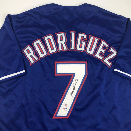Autographed/Signed Ivan Pudge Rodriguez Texas Blue Baseball Jersey PSA/DNA COA Holo Only