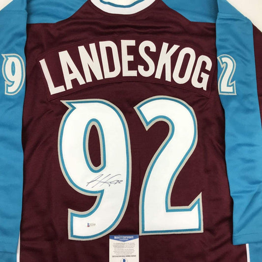 Autographed/Signed Gabriel Landeskog Colorado Maroon Hockey Jersey Beckett BAS COA