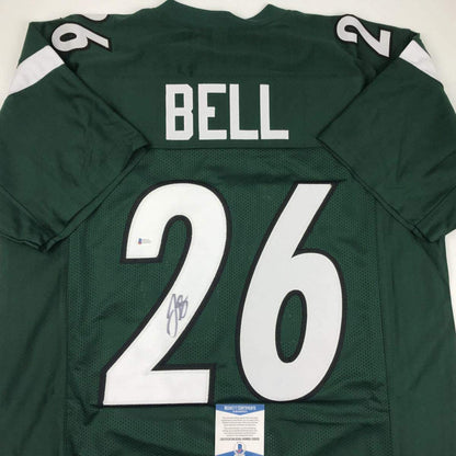 Autographed/Signed Le'Veon LeVeon Bell New York Green Football Jersey Beckett BAS COA