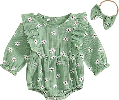 BemeyourBBs Newborn Baby Girl Clothes Ruffle Bubble Romper Jumpsuit Infant Clothing Headband Cute Baby Girl Outfits