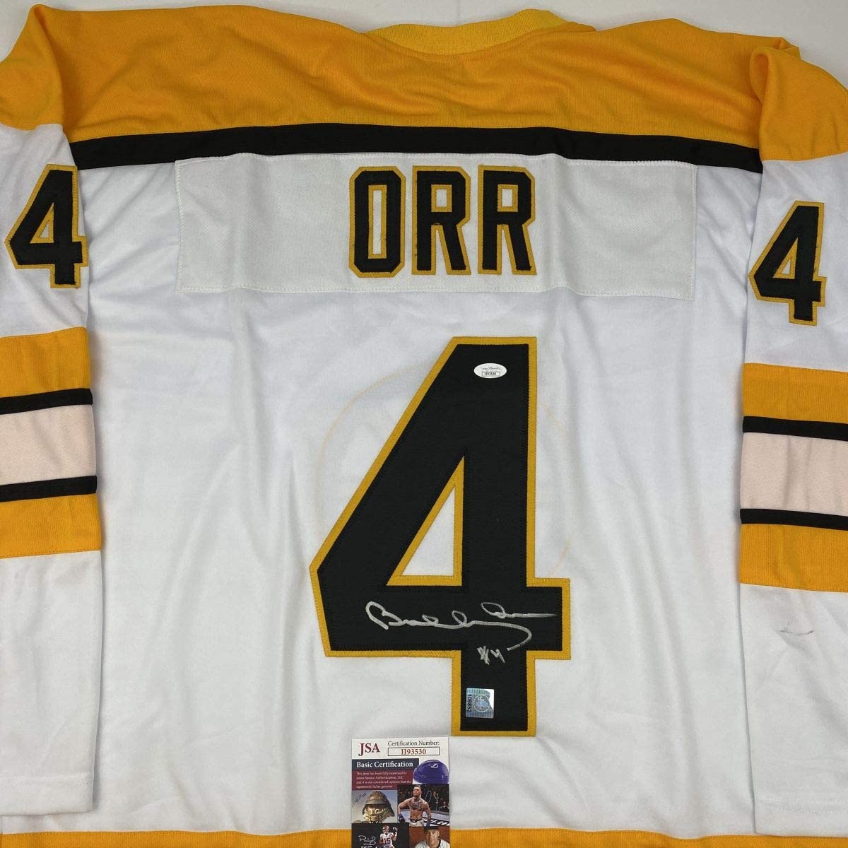 Autographed/Signed Bobby Orr Boston White Hockey Jersey JSA & GNR COA