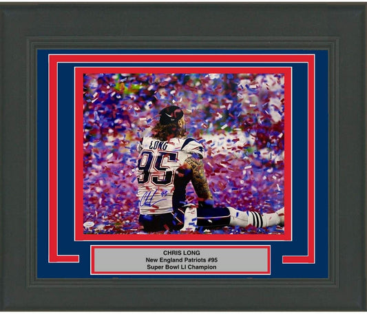 Framed Autographed/Signed Chris Long New England Patriots Super Bowl LI 51 Champions 16x20 Football Photo JSA COA
