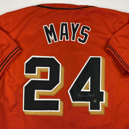 Autographed/Signed Willie Mays San Francisco Orange Baseball Jersey Say Hey Holo COA