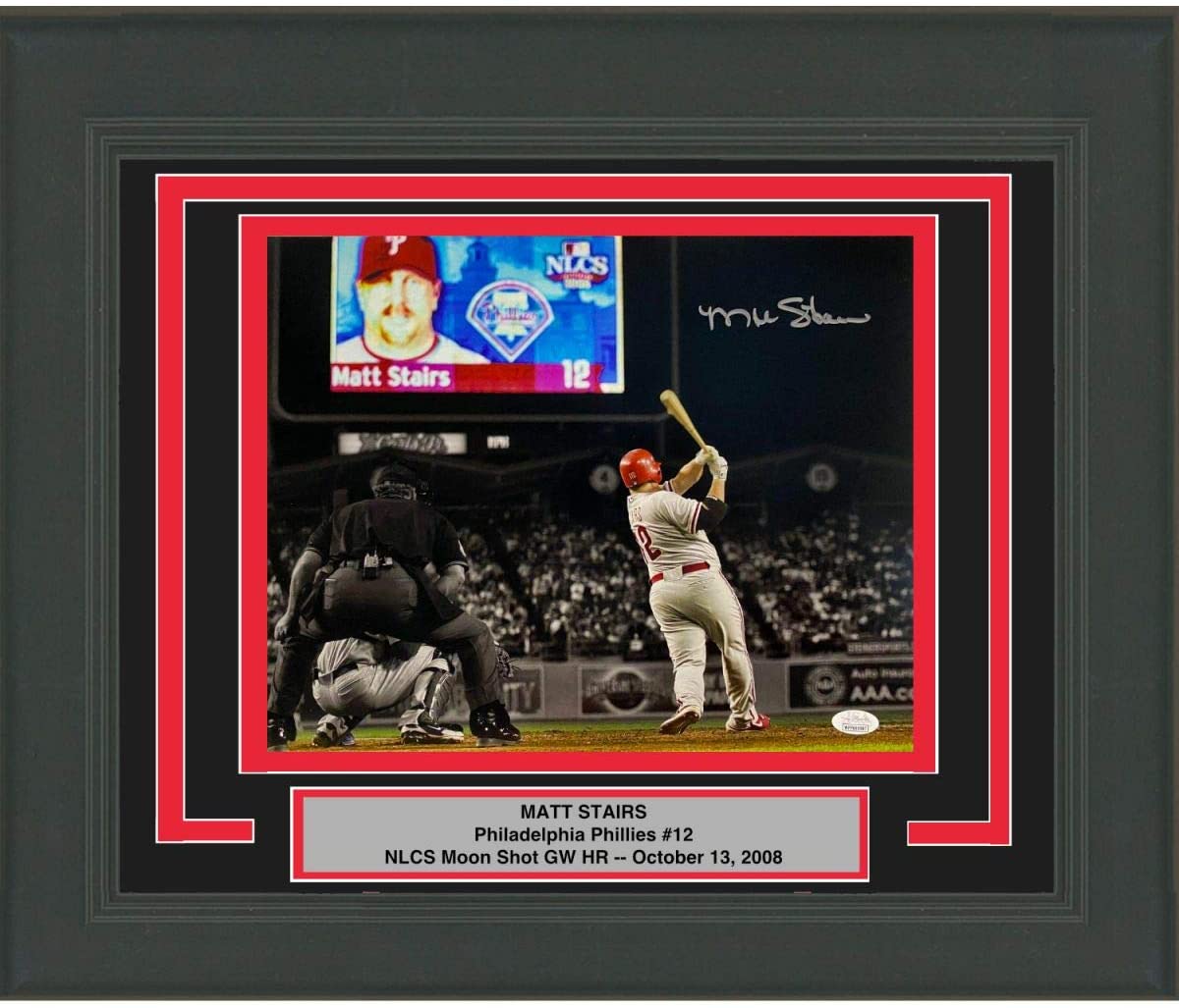 Framed Autographed/Signed Matt Stairs Moon Shot Philadelphia Phillies 11x14 Baseball Photo JSA COA