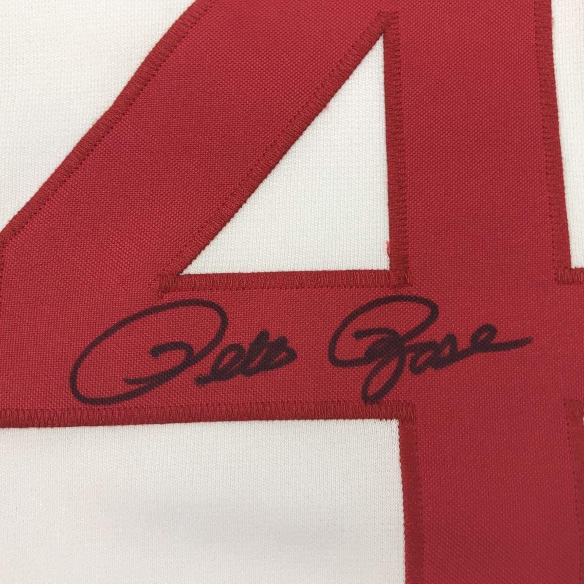 Autographed/Signed Pete Rose Cincinnati White Baseball Jersey JSA COA