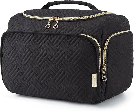 BAGSMART Travel Toiletry Bag, Large Wide-open Travel Bag for Toiletries, Makeup Cosmetic Travel Bag with Handle, Black-L