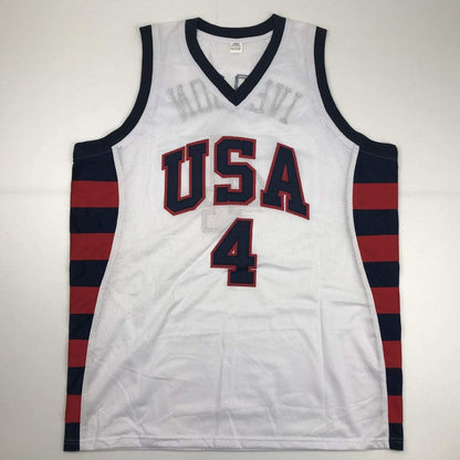 Autographed/Signed Allen Iverson United States USA White Olympics Basketball Jersey JSA COA