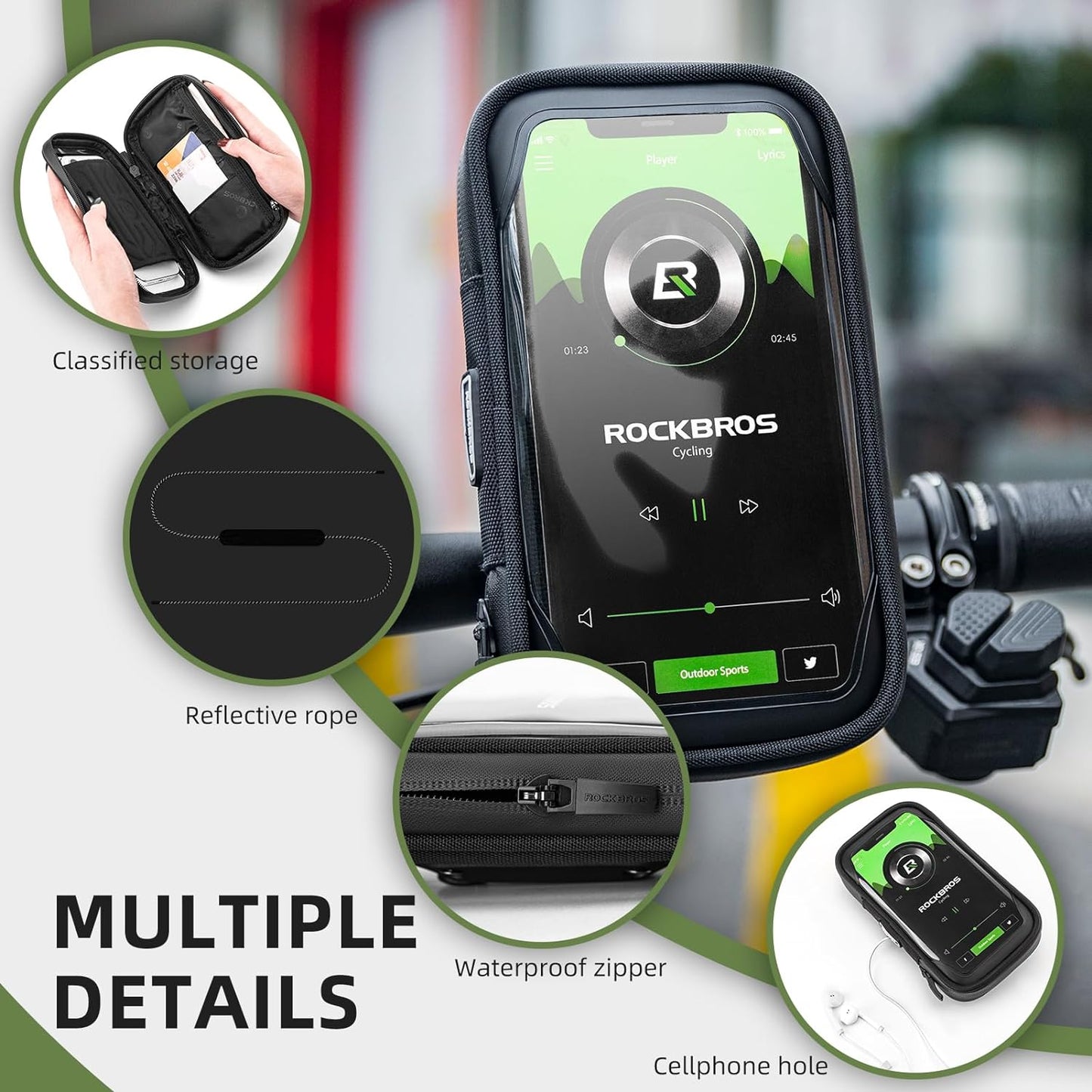 ROCKBROS Motorcycle Phone Mount Waterproof Handlebar Bag Phones Below 6.8”