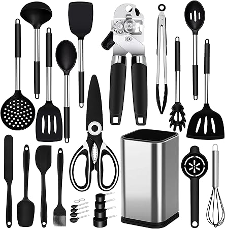 Cooking Utensil Set, Silicone Kitchen Utensils Set with Utensils Holder, 26 Pcs Silicone Utensils for Cooking, Heat Resistance Nonstick Cookware Sets with Spatula Spoon Set for Kitchen Accessories