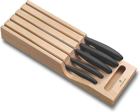Victorinox Swiss Classic In-Drawer Knife Holder & Knife Set - Includes Knife Organizer, Bread Knife, Santoku Knife, Carving Knife, Paring Knife & Tomato & Table Knife - 6-Piece Set
