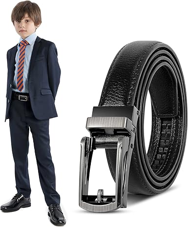 XZQTIVE Boy Ratchet Leather Belts Easy Slid Click Buckle Auto Belt For Kids School Uniform Dress Jeans