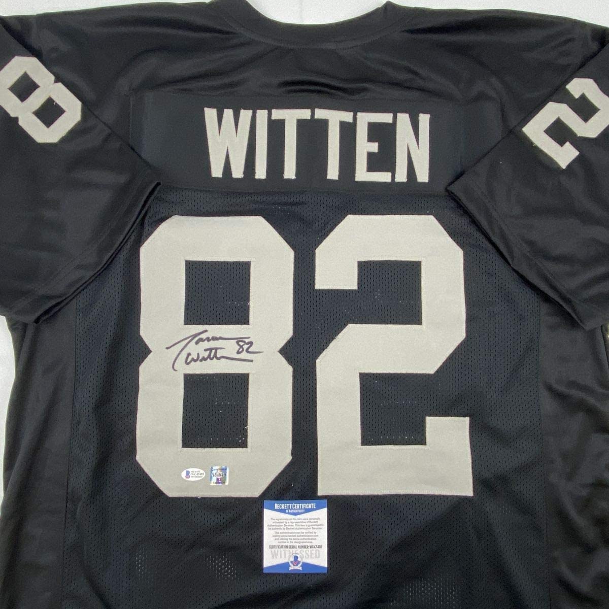Autographed/Signed Jason Witten Las Vegas Oakland Black Football Jersey Beckett BAS COA