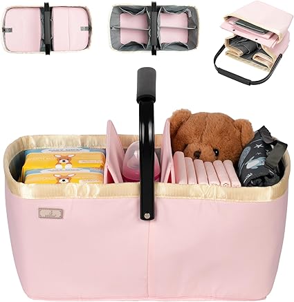 BabbleRoo Diaper Caddy: Large Capacity Diaper Organizer Basket, Perfect for Storing Baby Wipes, Diapers & Baby Essentials. Spacious, Convenient for Parents of Newborn Babies - Pink