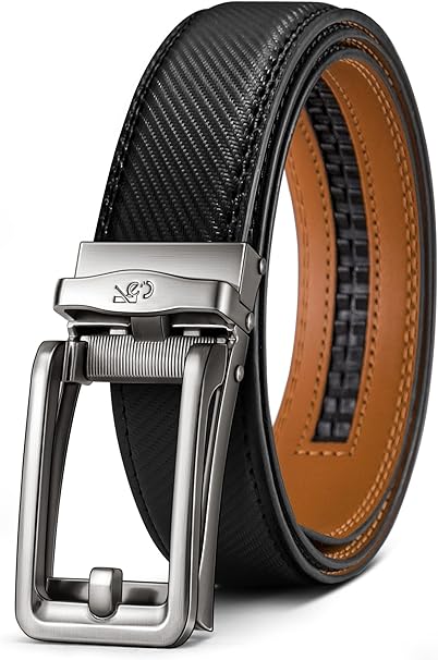 KEMISANT Belt for Boys, Leather Ratchet Click Belt For Gift Boys Dress Casual Pants Oxfords 1.1"