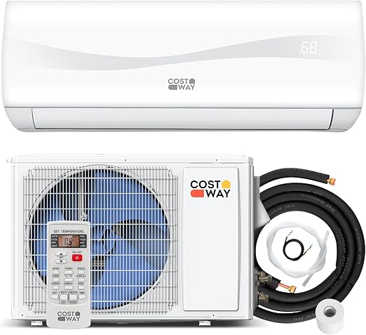 COSTWAY Blast Series 18000BTU Mini Split Air Conditioner& Heater, 19 SEER2 208-230V Wall-Mounted Ductless AC Unit Cools Rooms up to 1250 Sq. Ft, Energy Efficient Inverter AC w/Heat Pump