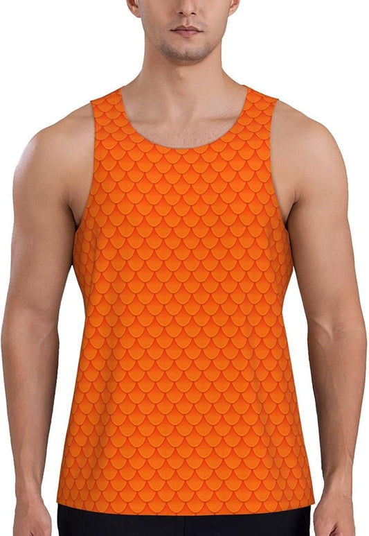 Orange Scales for Men Quick Dry Workout Tank Top Gym Muscle Tee Fitness Bodybuilding Sleeveless T Shirt-