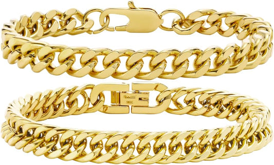VNOX 2 Pcs Chain Bracelet for Men Women - Sturdy Stainless Steel Curb Width Cuban Link Chain Bracelet Set for Men Women, 6.5/7/7.4/8.2/9 Inches