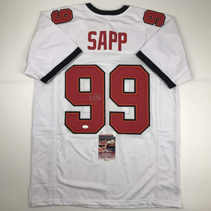 Autographed/Signed Warren Sapp Tampa Bay White Football Jersey JSA COA