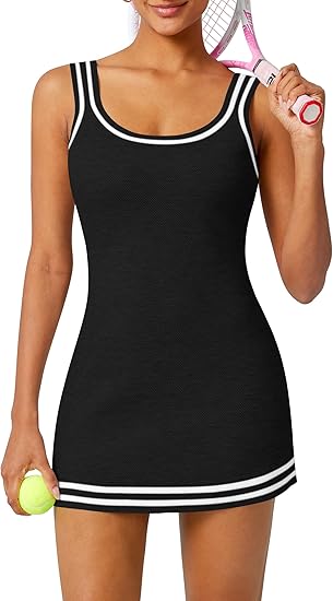TQD Tennis Dress for Women Athletic Striped Knitted Sweater Tank Mini Active Casual Club Golf Dresses 2025 Trendy