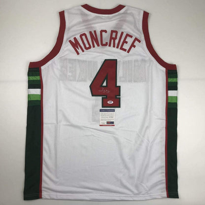 Autographed/Signed Sidney Moncrief Milwaukee White Basketball Jersey PSA/DNA COA