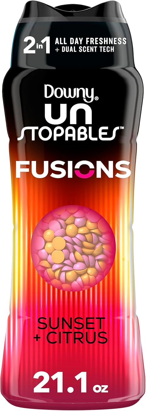 Downy Unstopables Fusions In-Wash Laundry Scent Booster Beads, Sunset and Citrus Scent, 21.1 oz, 2-in-1 All Day Freshness, Downy Scent Booster Beads, Laundry Scent Boosters