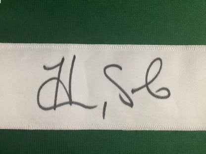 Framed Autographed/Signed Hope Solo 35x39 United States USA Green Soccer Jersey JSA COA