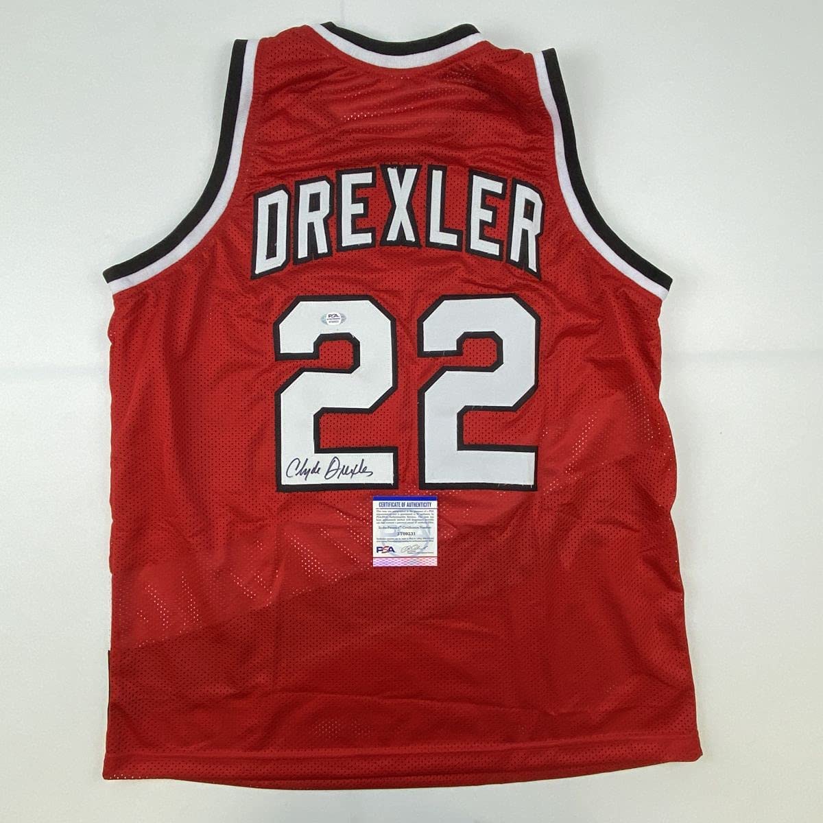 Autographed/Signed Clyde Drexler Portland Red Basketball Jersey PSA/DNA COA