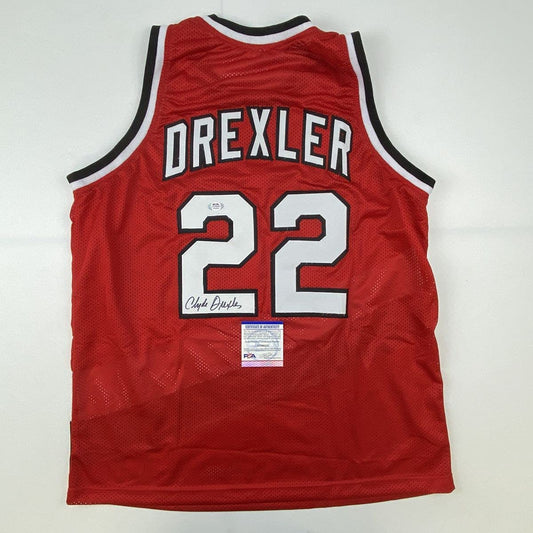 Autographed/Signed Clyde Drexler Portland Red Basketball Jersey PSA/DNA COA