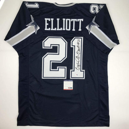 Autographed/Signed Ezekiel Elliott Dallas Dark Blue Football Jersey PSA/DNA COA