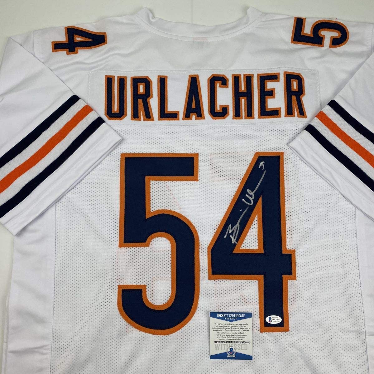 Autographed/Signed Brian Urlacher Chicago White Football Jersey Beckett BAS COA