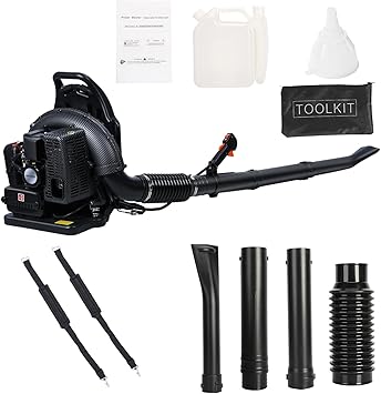 63CC 3HP 2 Stroke Backpack Leaf Blower, 665CFM Gas Leaf Blower, Gasoline Backpack Blower, Gas Powered Leaf Blower Snow Blower for Garden, Black