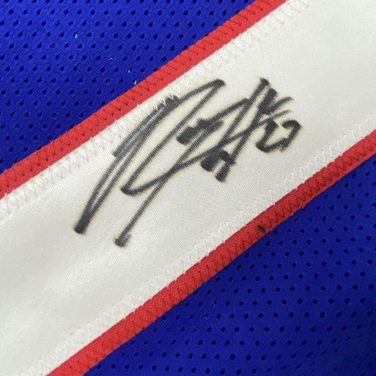 Framed Autographed/Signed Rodney Hampton 35x39 New York Blue Football Jersey JSA COA