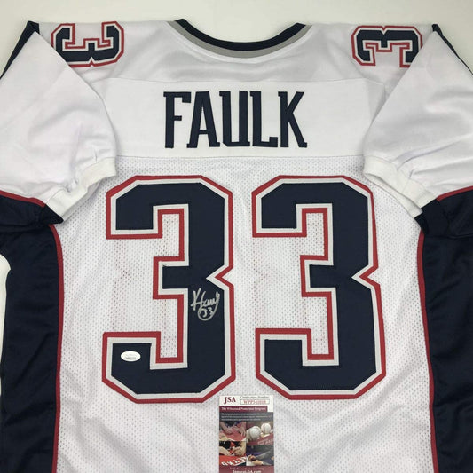 Autographed/Signed Kevin Faulk New England White Football Jersey JSA COA