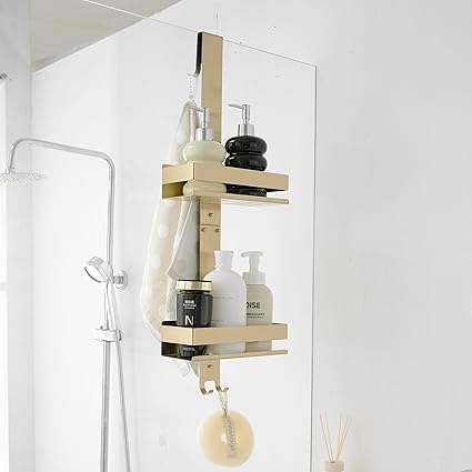 Beelee Over Door Shower OrganizerŠ__2 Tier Shower Caddy Hanging Brushed Gold Bathroom Organizer Shelf